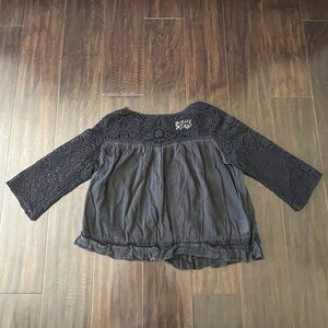 Denim & Supply Ralph Lauren Black Crochet Lace Boho Peasant Top M 3/4 Sleeve